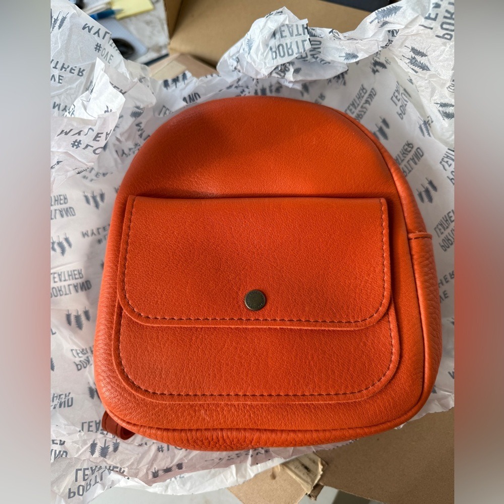Portland Leather Goods Mini Backpack Orange Pebbled Full Grain Leather Bag - Picture 4 of 6